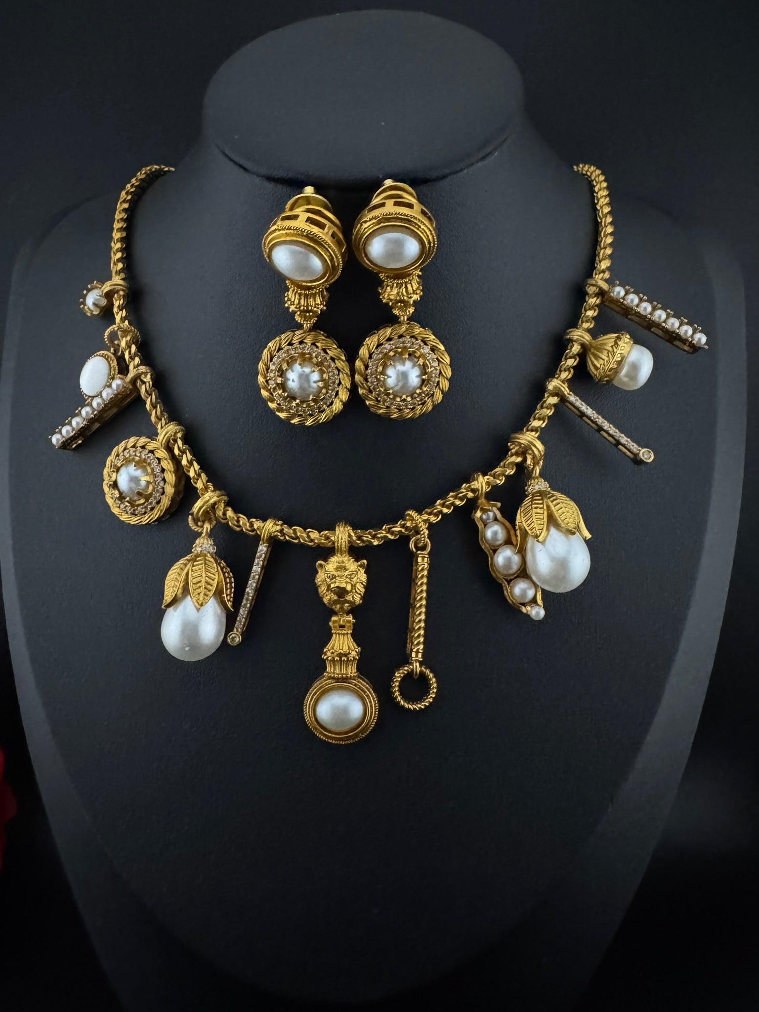 Sabyasachi Inspired Necklace set in matt gold, Pearls and natural stones/Contemporary necklace set/Indian jewelry/Unique necklace set