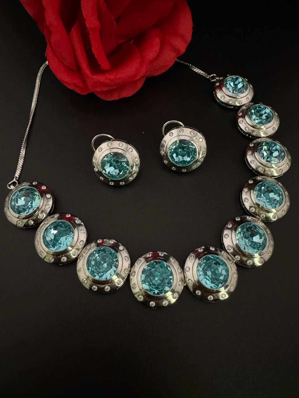 Premium High Shine Swarovski crystals, Cubic Zirconia Modern Necklace with long earring/Indian jewelry/Collar Necklace set/Bridal necklace