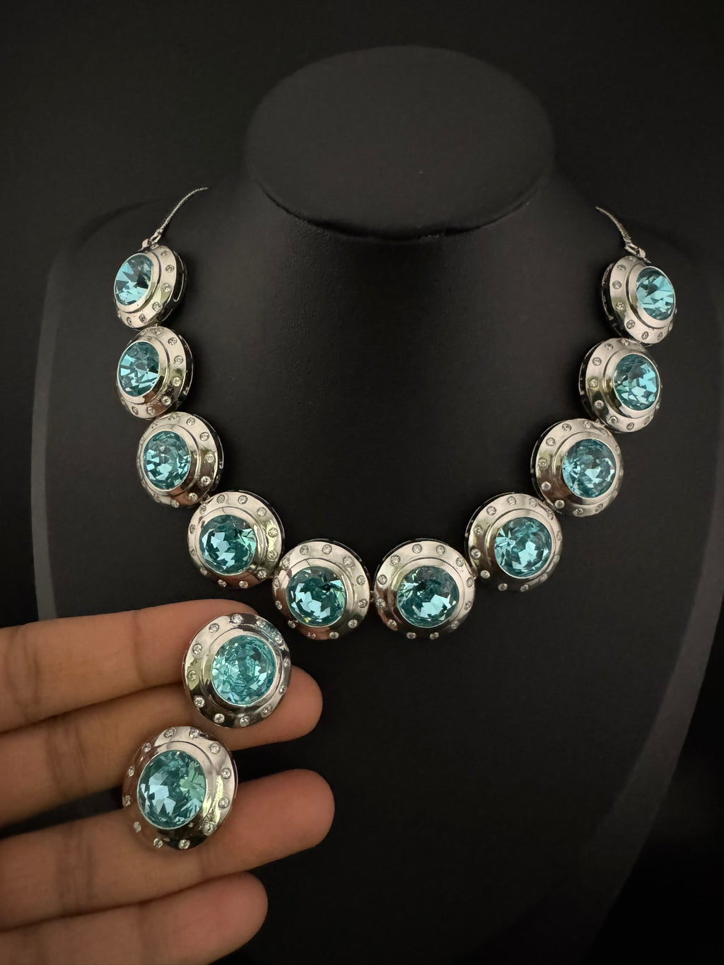 Premium High Shine Swarovski crystals, Cubic Zirconia Modern Necklace with long earring/Indian jewelry/Collar Necklace set/Bridal necklace