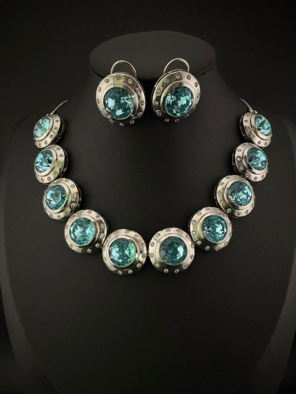 Premium High Shine Swarovski crystals, Cubic Zirconia Modern Necklace with long earring/Indian jewelry/Collar Necklace set/Bridal necklace