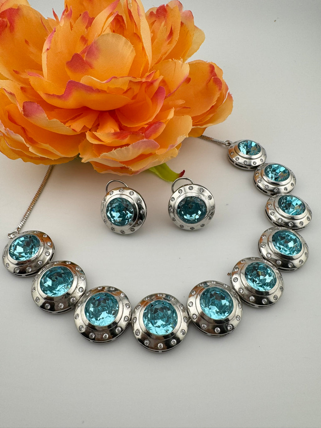 Premium High Shine Swarovski crystals, Cubic Zirconia Modern Necklace with long earring/Indian jewelry/Collar Necklace set/Bridal necklace