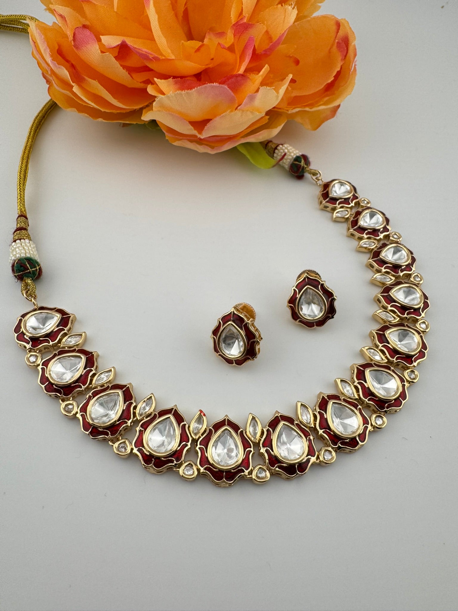 Premium Quality Tyaani Kundan Italian Mina Necklace set with stud earrings/Indian necklace/bridal/Bridesmaids gift/High gloss Enamel