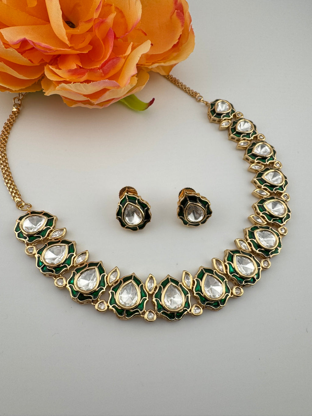 Premium Quality Tyaani Kundan Italian Mina Necklace set with stud earrings/Indian necklace/bridal/Bridesmaids gift/High gloss Enamel