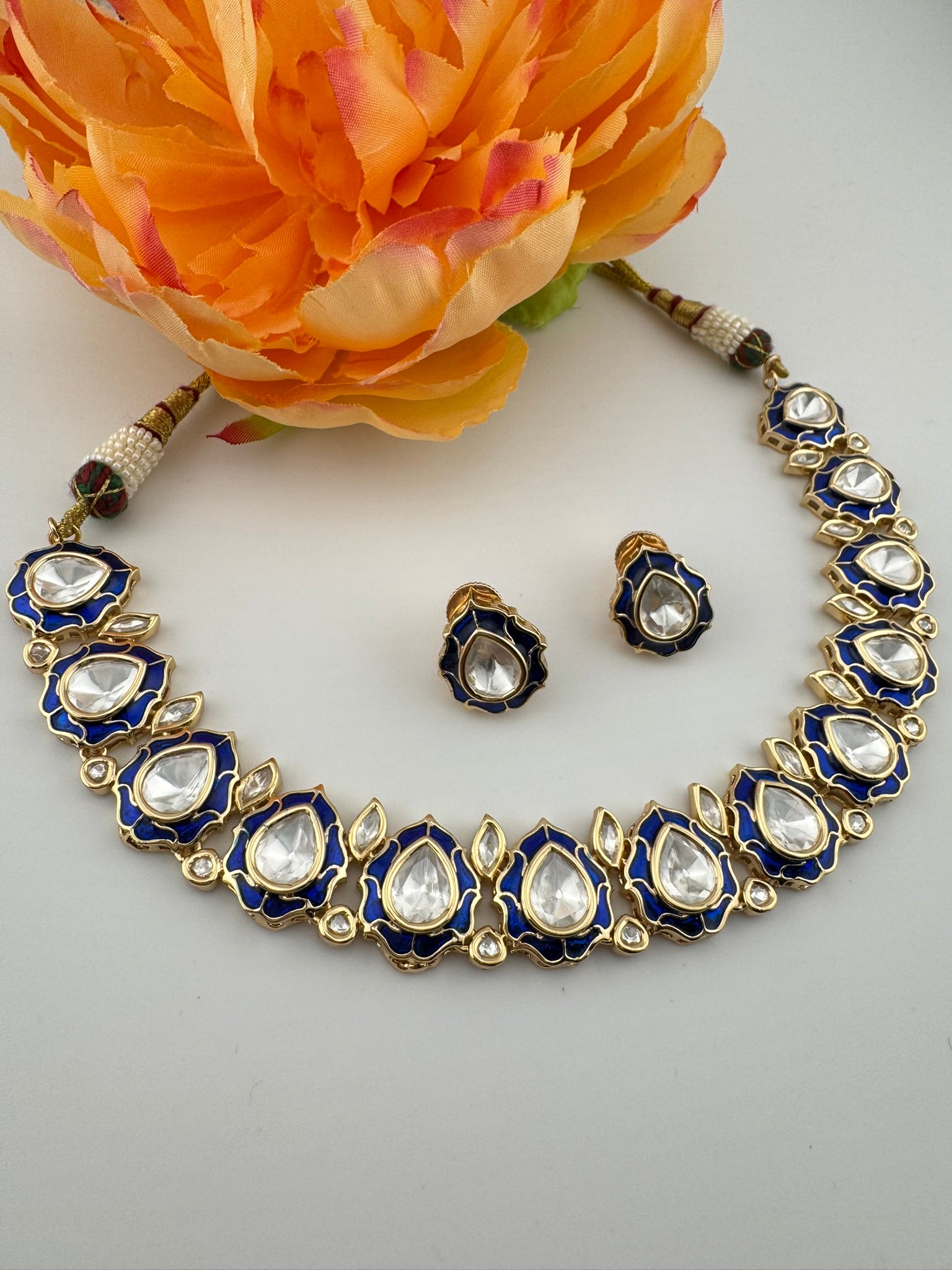 Premium Quality Tyaani Kundan Italian Mina Necklace set with stud earrings/Indian necklace/bridal/Bridesmaids gift/High gloss Enamel
