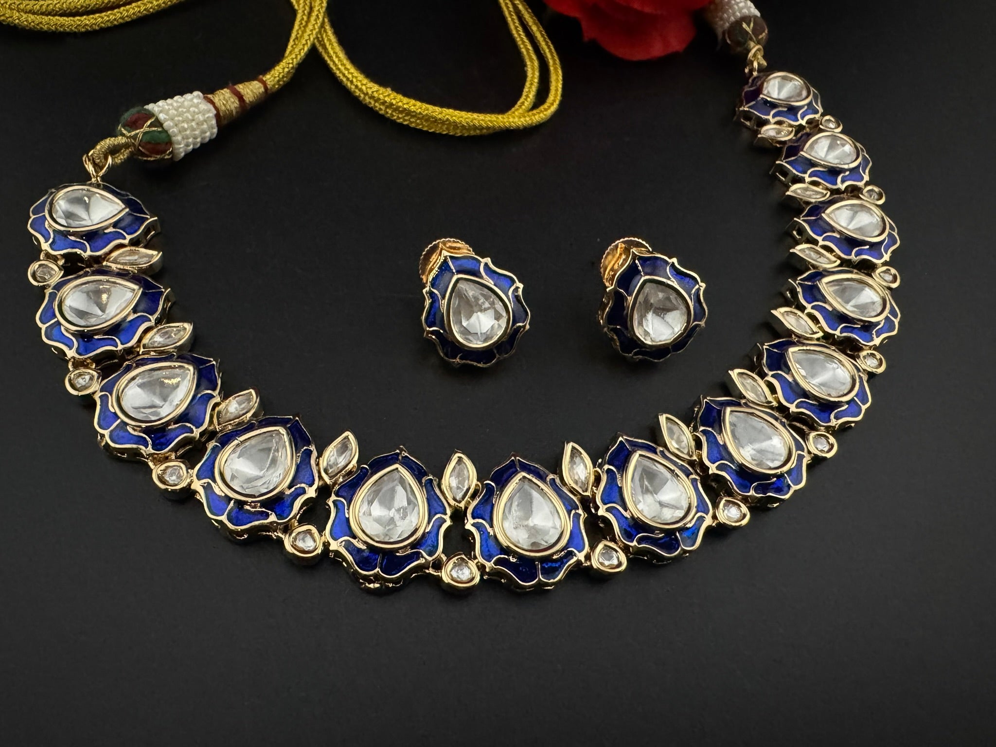 Premium Quality Tyaani Kundan Italian Mina Necklace set with stud earrings/Indian necklace/bridal/Bridesmaids gift/High gloss Enamel