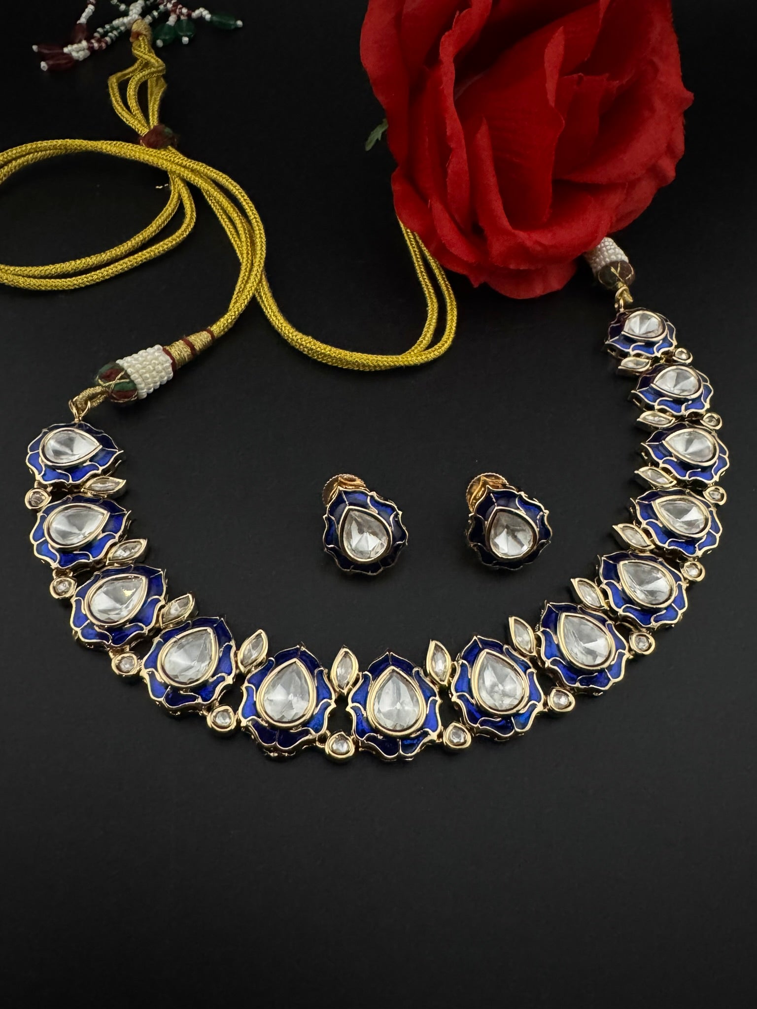 Premium Quality Tyaani Kundan Italian Mina Necklace set with stud earrings/Indian necklace/bridal/Bridesmaids gift/High gloss Enamel