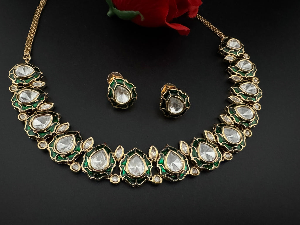 Premium Quality Tyaani Kundan Italian Mina Necklace set with stud earrings/Indian necklace/bridal/Bridesmaids gift/High gloss Enamel