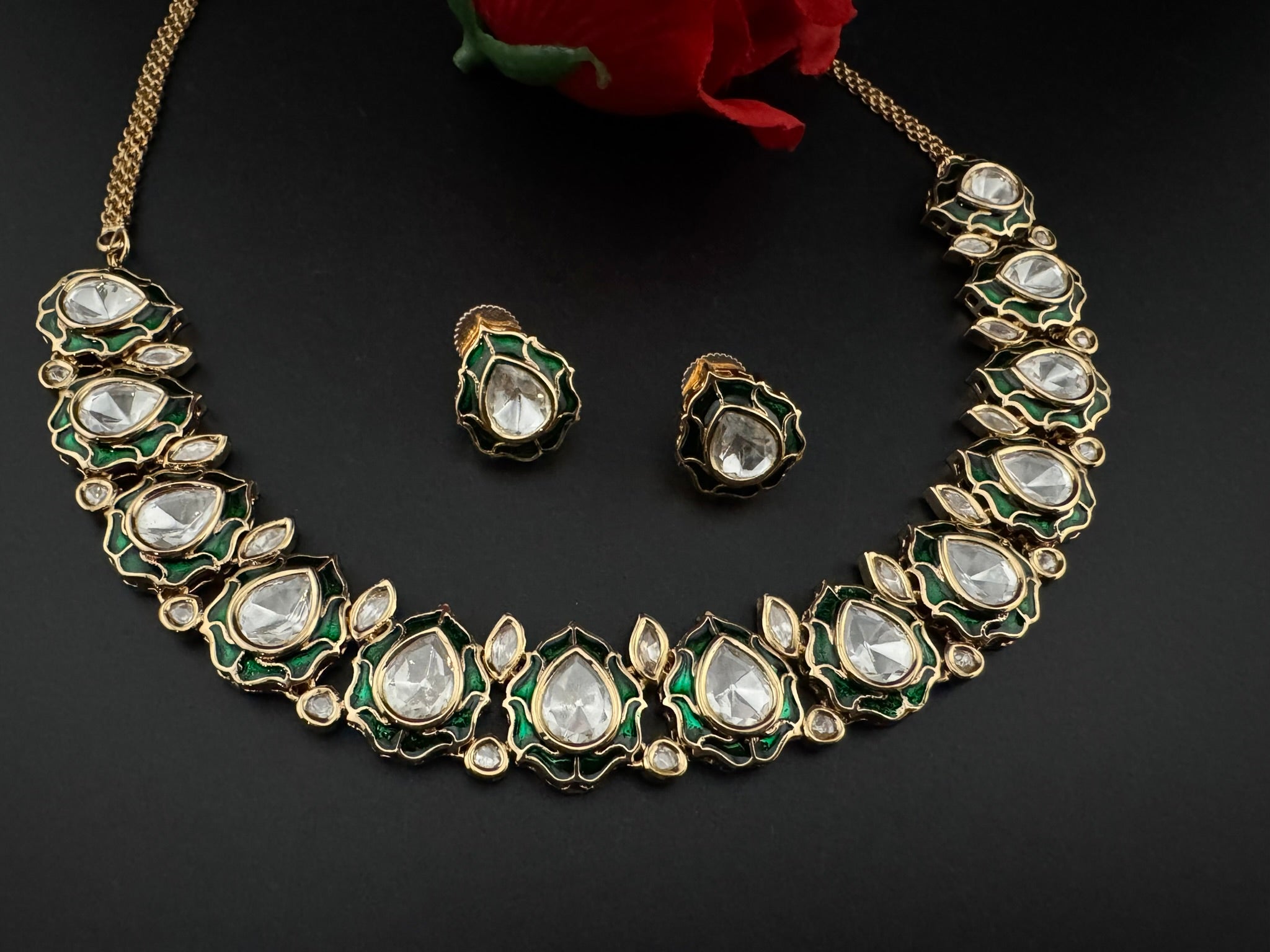 Premium Quality Tyaani Kundan Italian Mina Necklace set with stud earrings/Indian necklace/bridal/Bridesmaids gift/High gloss Enamel