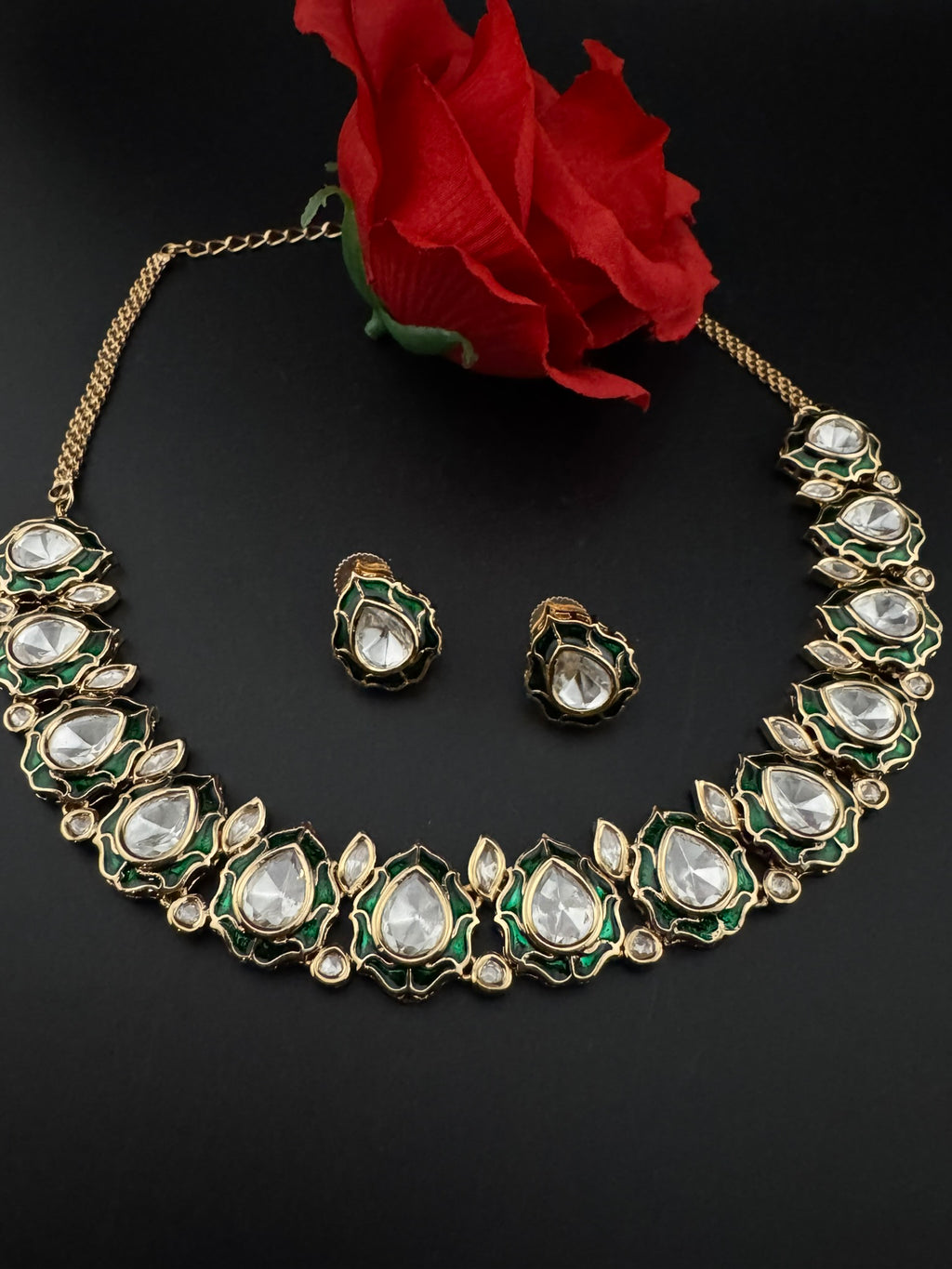 Premium Quality Tyaani Kundan Italian Mina Necklace set with stud earrings/Indian necklace/bridal/Bridesmaids gift/High gloss Enamel
