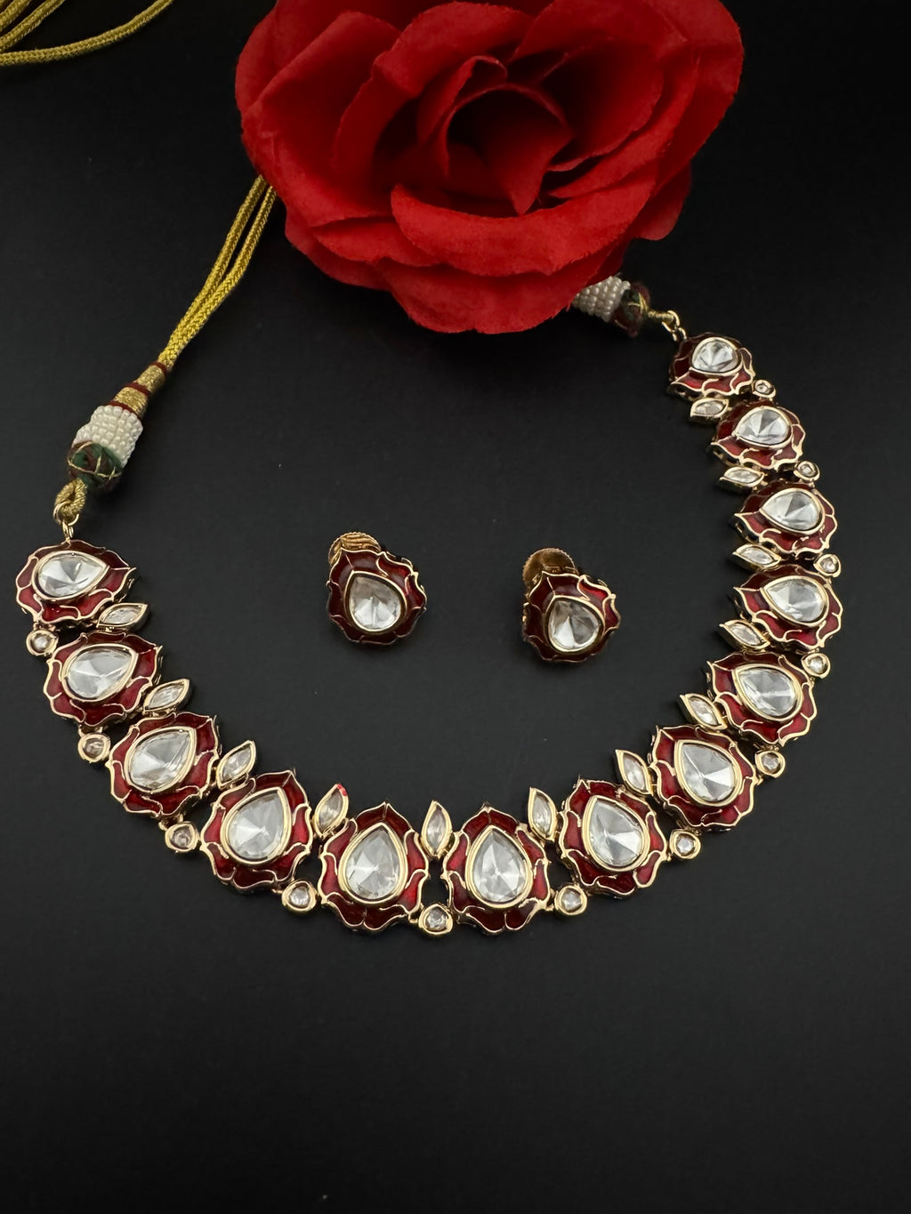 Premium Quality Tyaani Kundan Italian Mina Necklace set with stud earrings/Indian necklace/bridal/Bridesmaids gift/High gloss Enamel