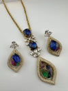 Premium Quality Marble stone and CZ with drop earrings is a Designer long pendant set/Indian jewelry/Bridesmaid gift/Lightweight jewelry