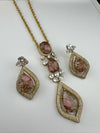 Premium Quality Marble stone and CZ with drop earrings is a Designer long pendant set/Indian jewelry/Bridesmaid gift/Lightweight jewelry