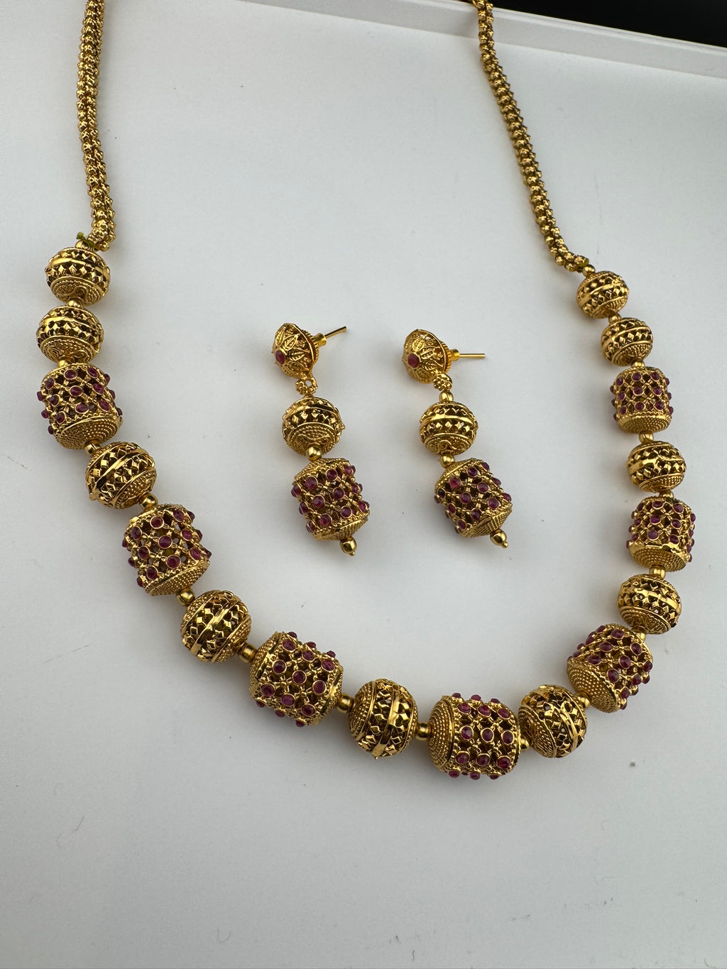 Premium Quality Traditional matt Gold and stones Long Necklace with long earrings/Indian Bridal necklace/Matar Mala/Rani Haar/Gold Plated