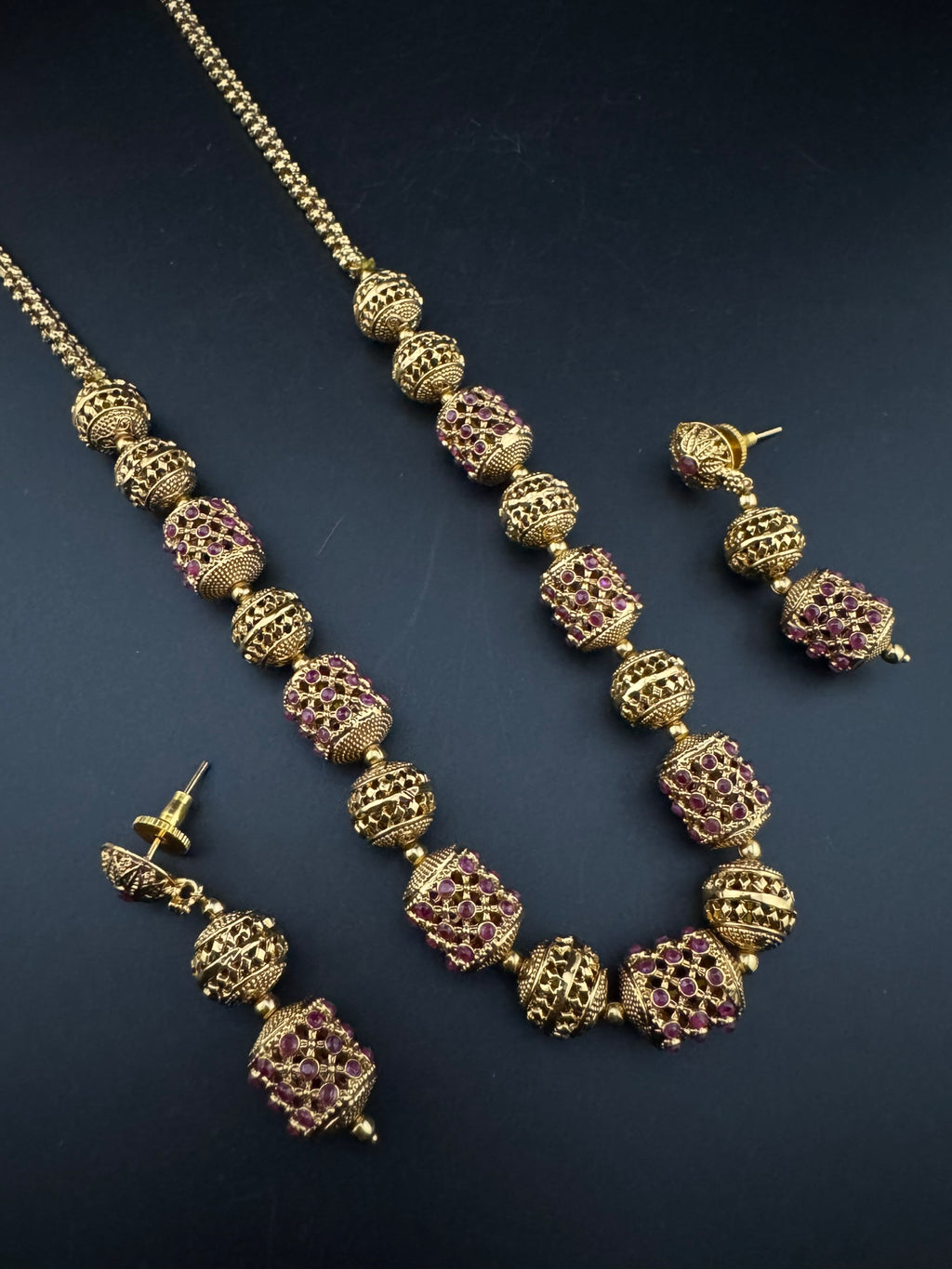 Premium Quality Traditional matt Gold and stones Long Necklace with long earrings/Indian Bridal necklace/Matar Mala/Rani Haar/Gold Plated