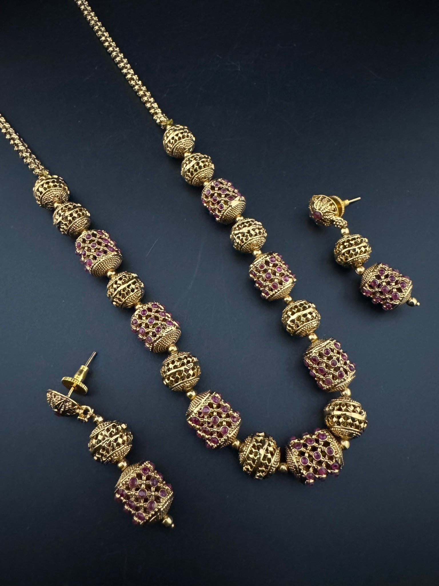 Premium Quality Traditional matt Gold and stones Long Necklace with long earrings/Indian Bridal necklace/Matar Mala/Rani Haar/Gold Plated