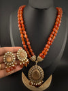 Premium Quality fusion Long Necklace with natural stone, kundan and Beads with beautiful earrings/Contemporary long Necklace set/Party wear