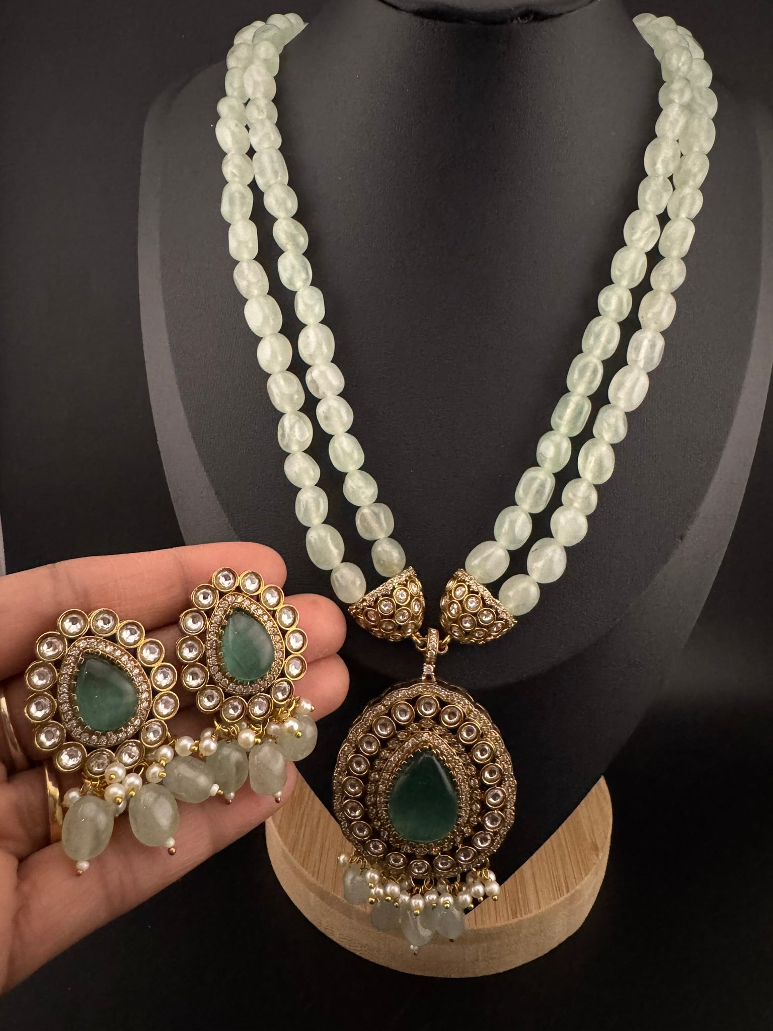 Premium Quality fusion Long Necklace with natural stone, kundan and Beads with beautiful earrings/Contemporary long Necklace set/Party wear