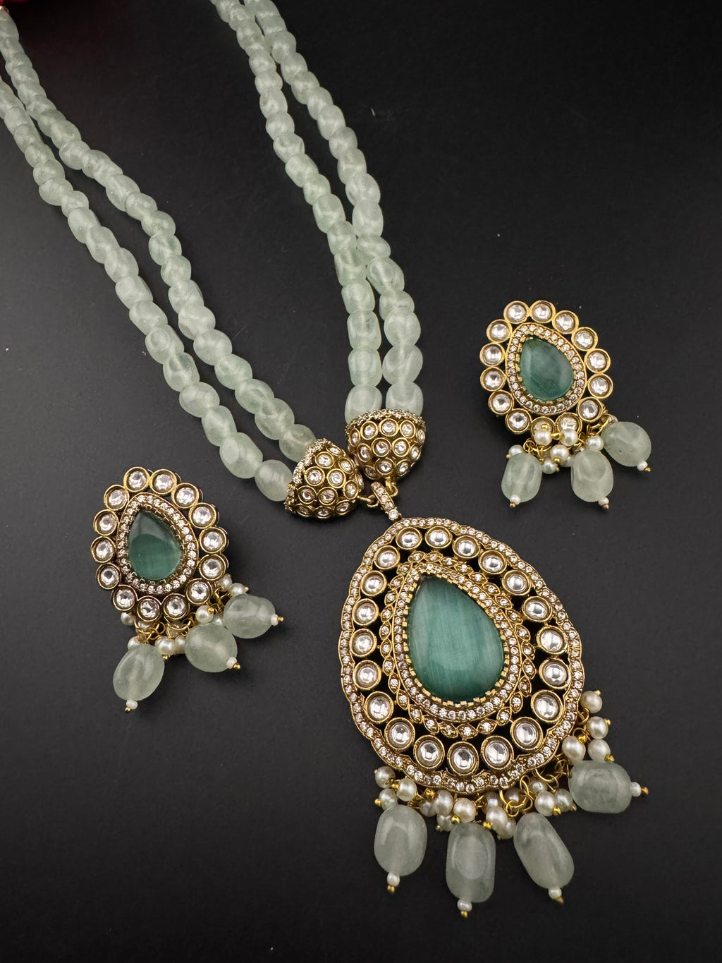 Premium Quality fusion Long Necklace with natural stone, kundan and Beads with beautiful earrings/Contemporary long Necklace set/Party wear