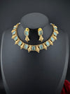 Premium Quality Traditional matt Gold and stones sleek Necklace with earrings/Indian necklace set/sleek lightweight necklace set/Gold Plated