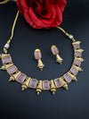 Premium Quality Traditional matt Gold and stones sleek Necklace with earrings/Indian necklace set/sleek lightweight necklace set/Gold Plated