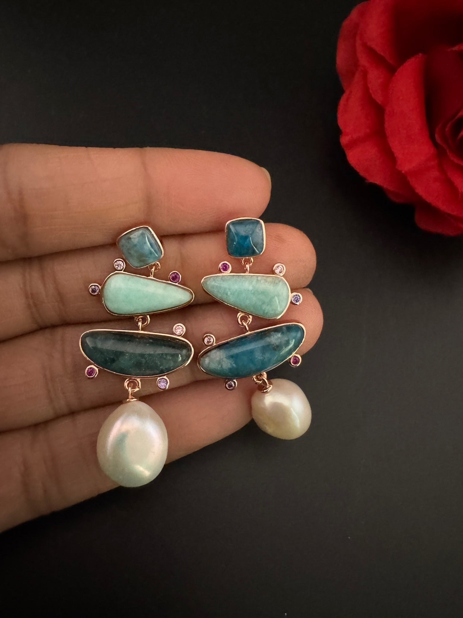 Premium 925 silver polish All Natural stone, pearl, CZ, Drop earring designer inspired Drop Dangle earrings/Unique earrings/Indian Jewelry