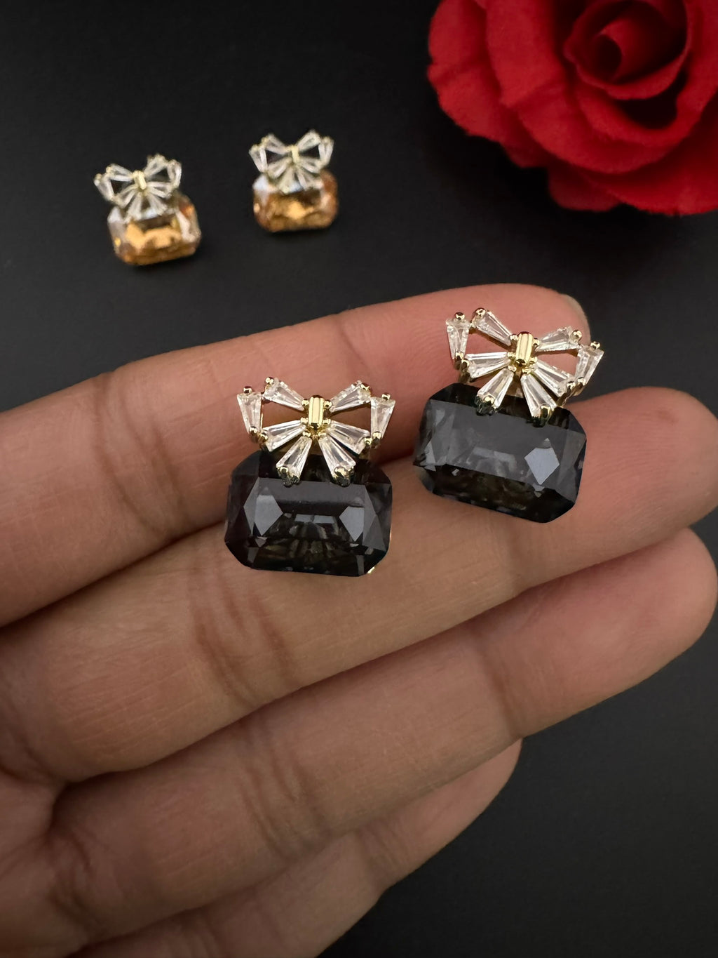Premium Bow Cubic Zirconia and Crystal stone, gold color, Swarovski Inspired Statement earrings/Partywear earrings/kids jewelry/Small Studs