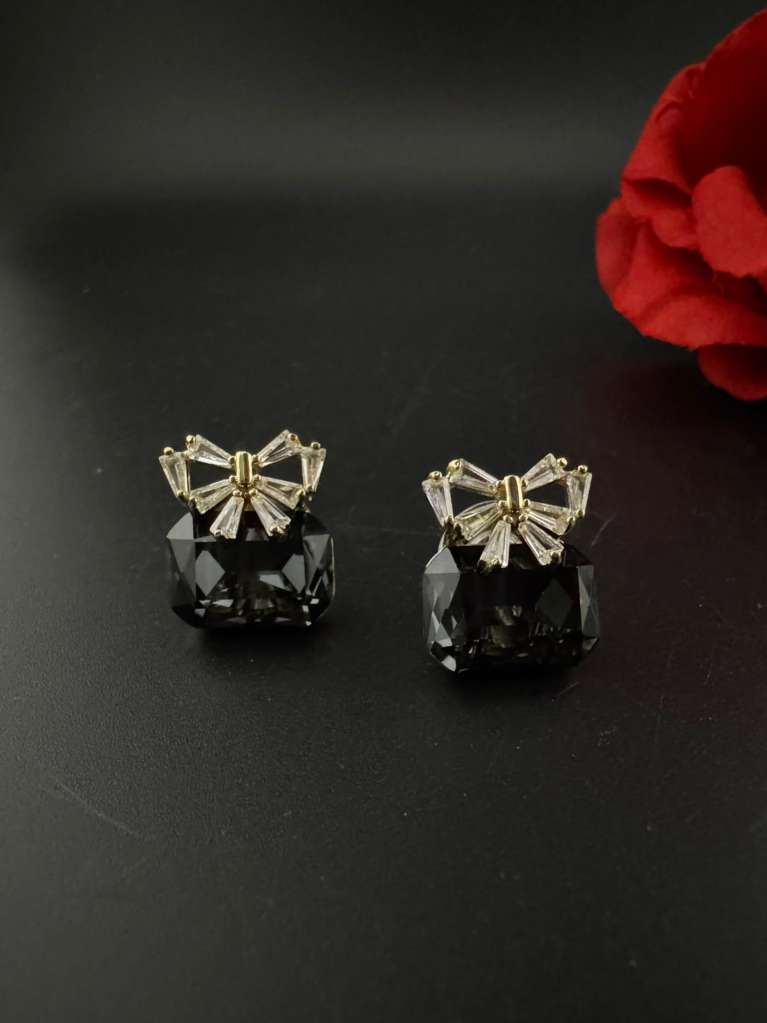 Premium Bow Cubic Zirconia and Crystal stone, gold color, Swarovski Inspired Statement earrings/Partywear earrings/kids jewelry/Small Studs
