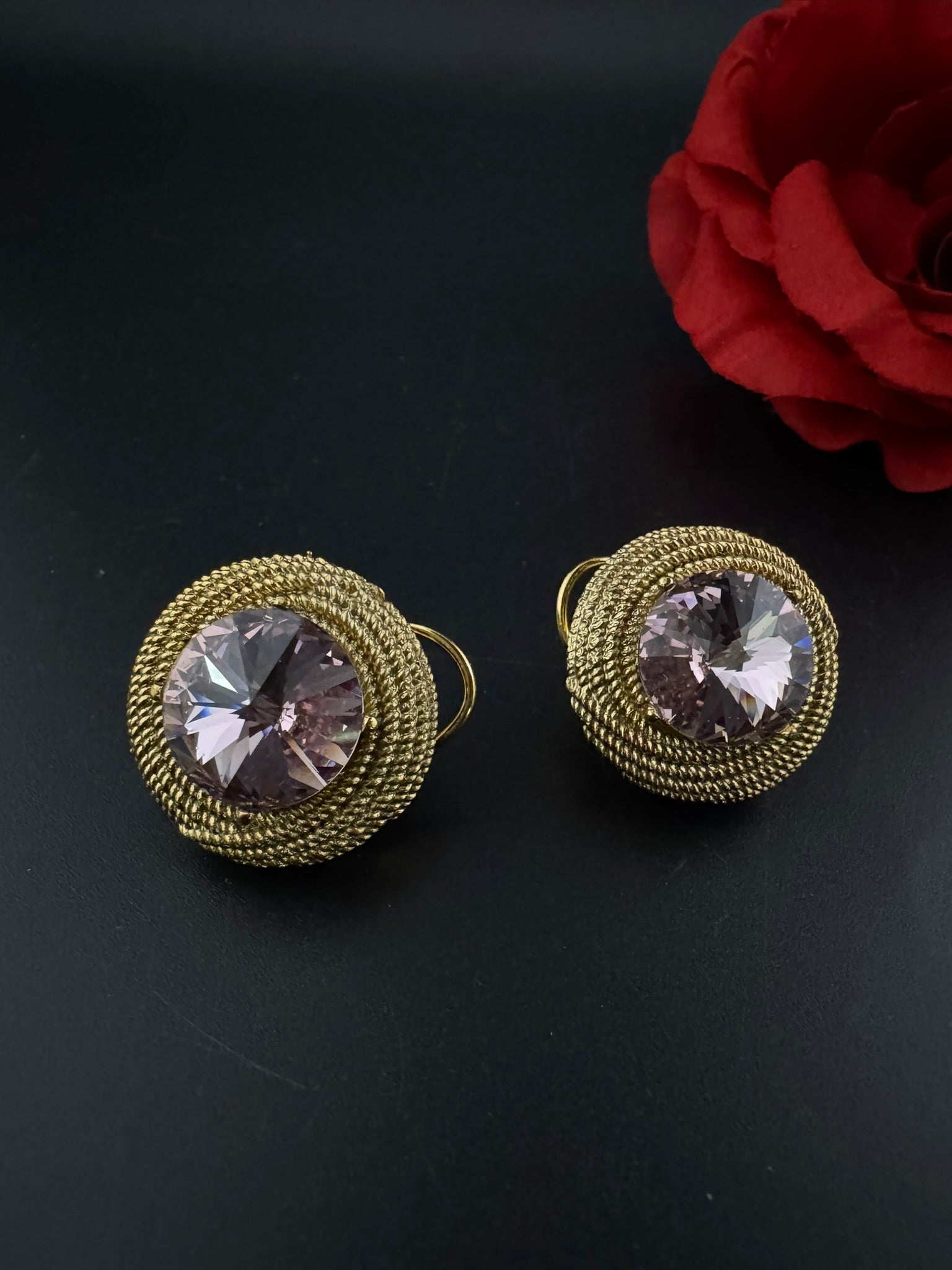 Premium Stud Cubic Zirconia and Crystal stone, gold color, Swarovski Inspired Statement earrings/Partywear earrings/Lightweight Studs tops