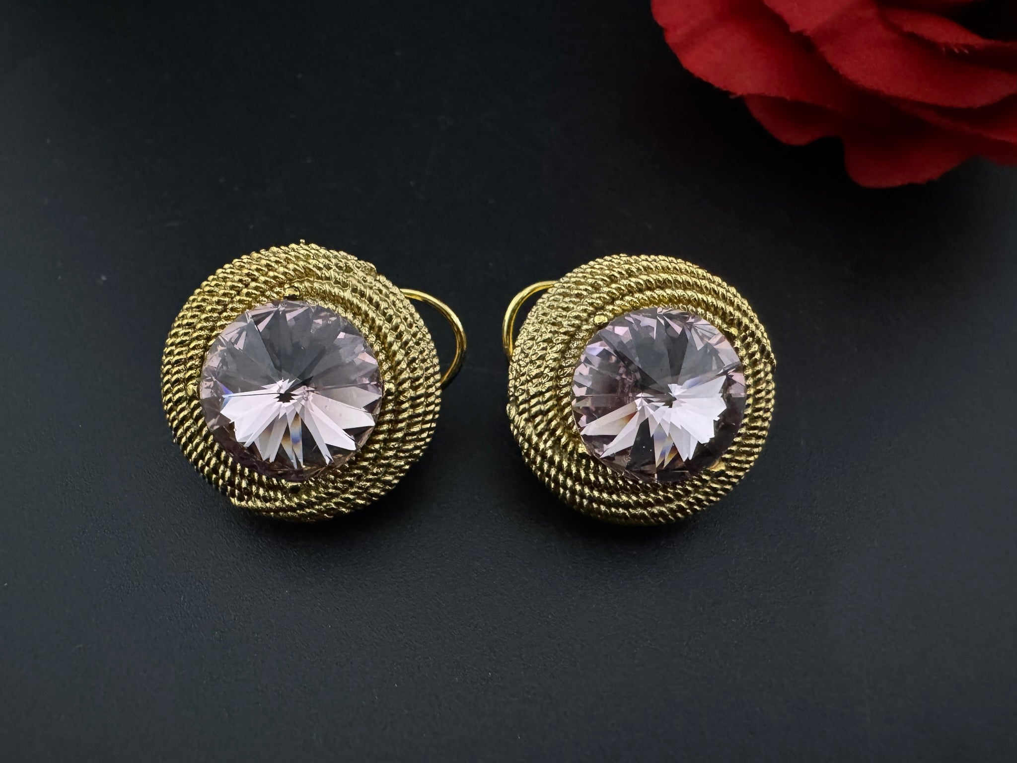 Premium Stud Cubic Zirconia and Crystal stone, gold color, Swarovski Inspired Statement earrings/Partywear earrings/Lightweight Studs tops