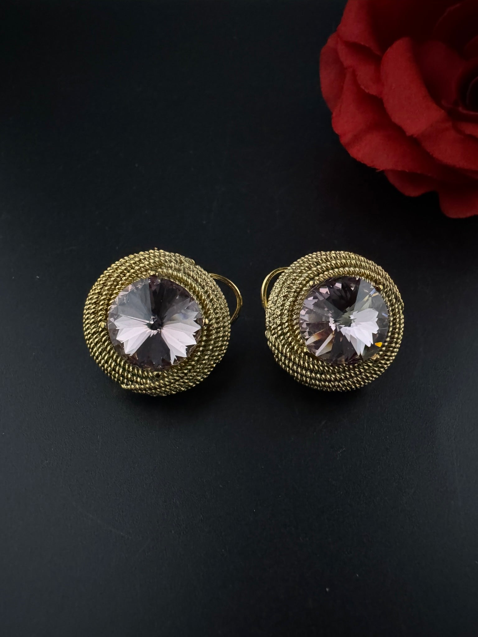 Premium Stud Cubic Zirconia and Crystal stone, gold color, Swarovski Inspired Statement earrings/Partywear earrings/Lightweight Studs tops