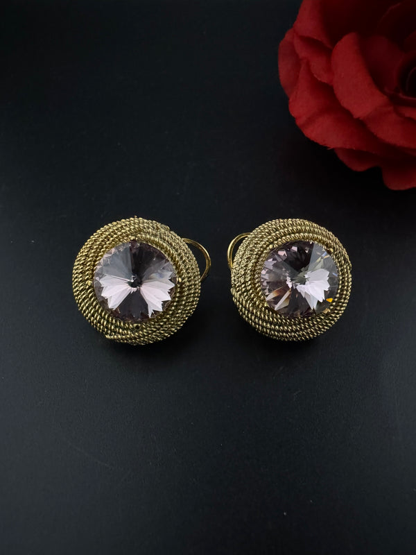 Premium Stud Cubic Zirconia and Crystal stone, gold color, Swarovski Inspired Statement earrings/Partywear earrings/Lightweight Studs tops