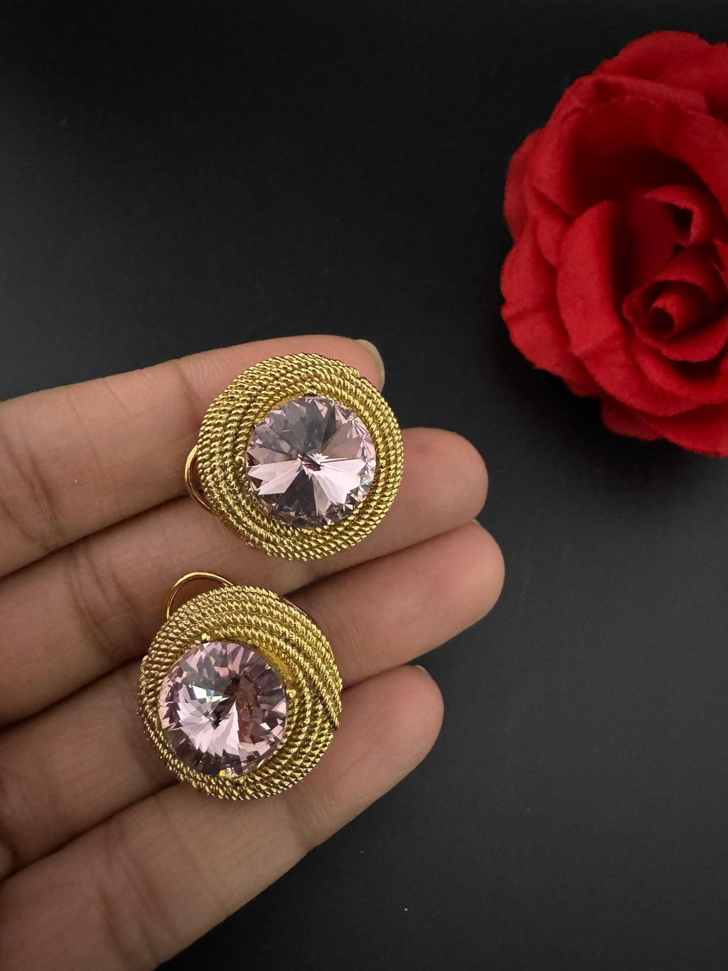 Premium Stud Cubic Zirconia and Crystal stone, gold color, Swarovski Inspired Statement earrings/Partywear earrings/Lightweight Studs tops