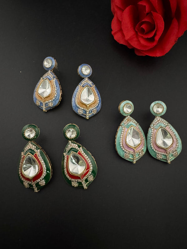 Premium uncut kundan and Cubic Zirconia with Italian Minakari is a designer dangle earrings/Indian earring/Bridal Jewelry/Designer Inspired