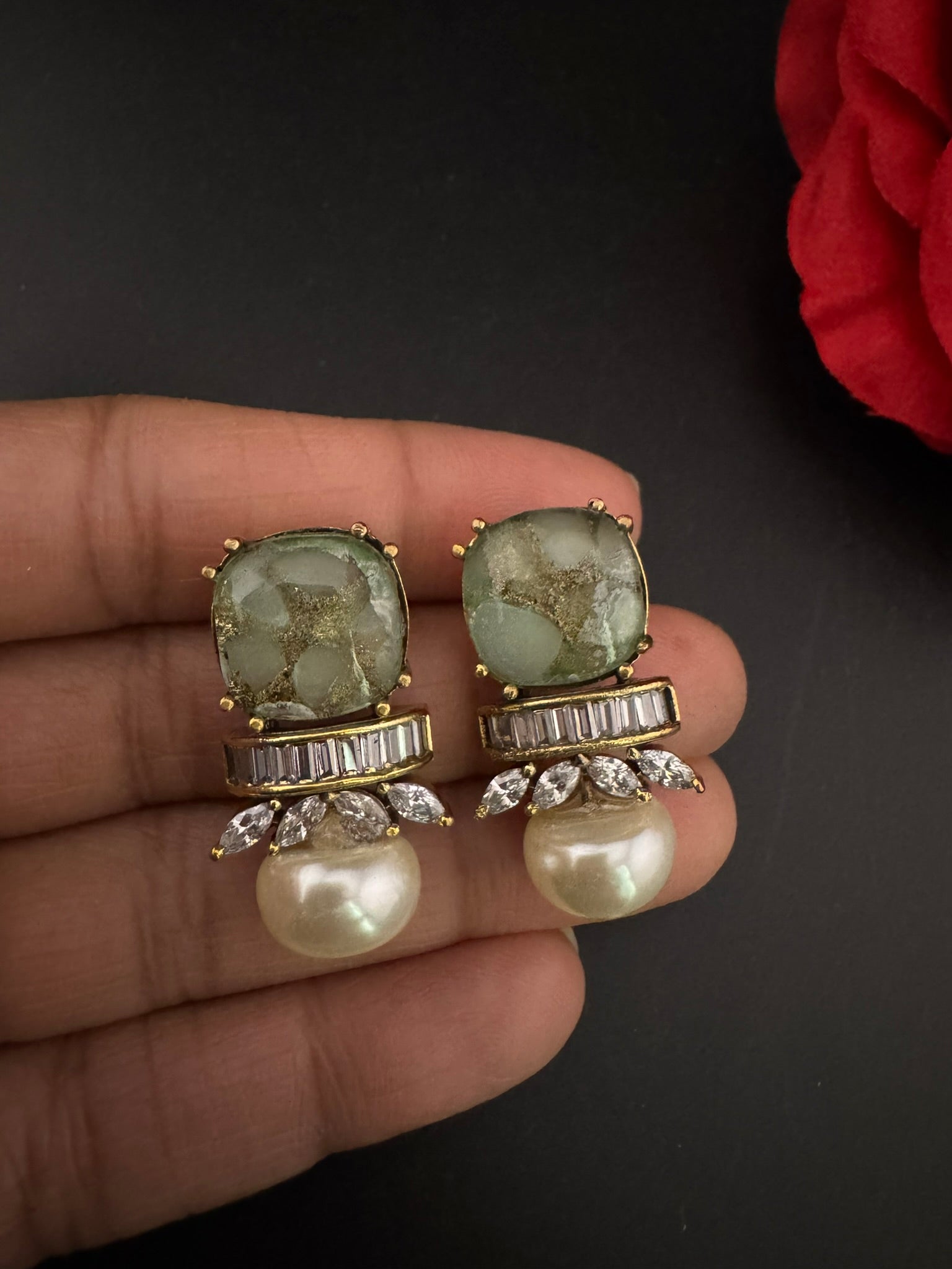 Premium High Quality Cubic Zirconia, Pearl, Marble Stone is a designer Stud earring/Small earrings/Lightweight Earring/Latest designer studs