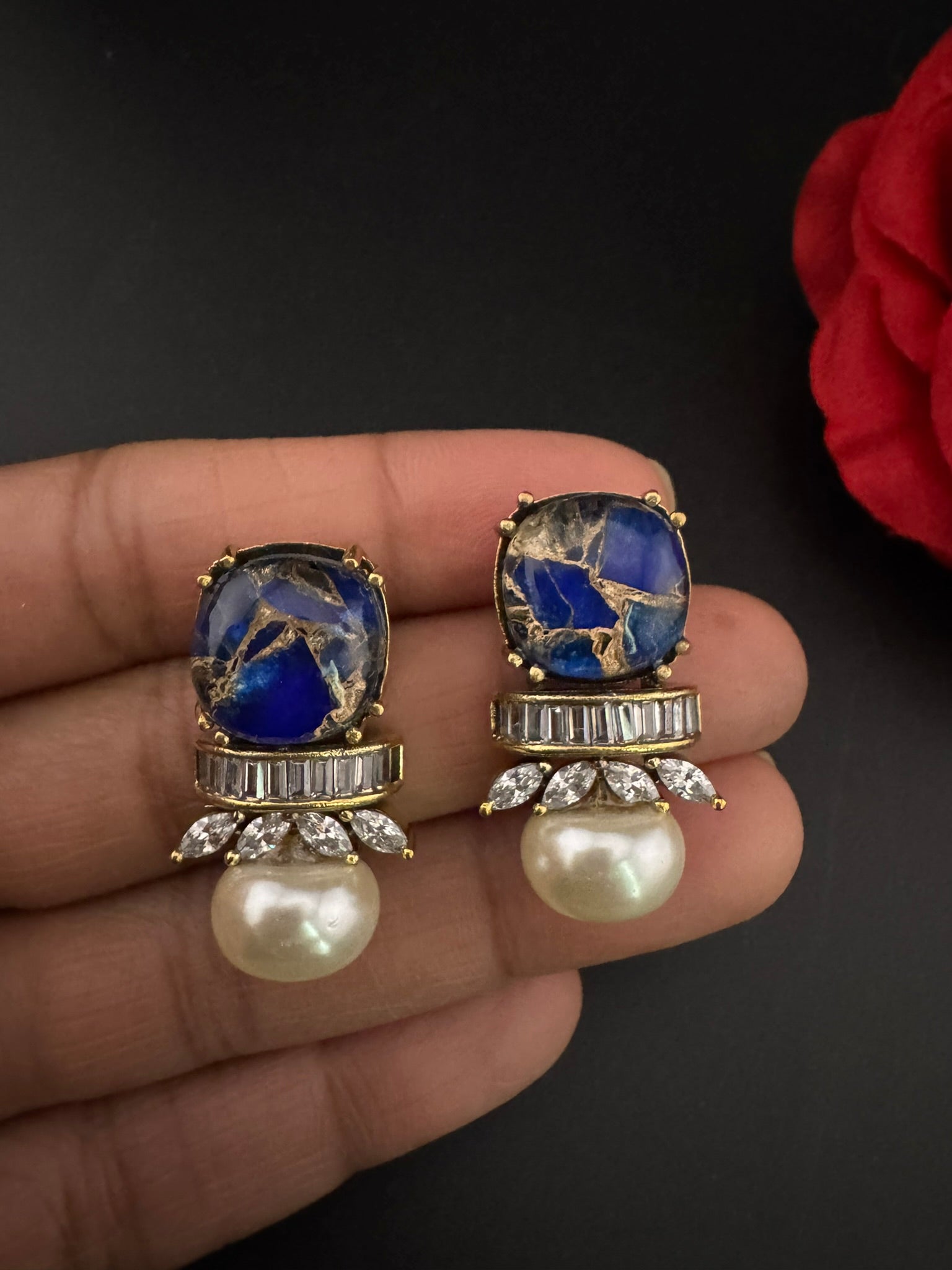 Premium High Quality Cubic Zirconia, Pearl, Marble Stone is a designer Stud earring/Small earrings/Lightweight Earring/Latest designer studs