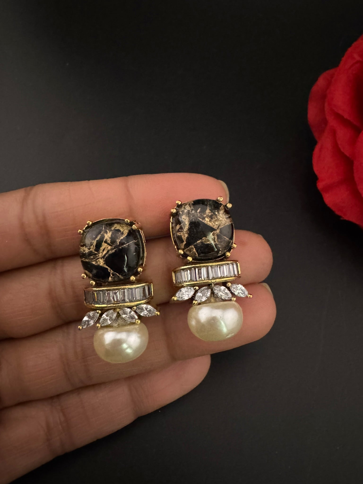 Premium High Quality Cubic Zirconia, Pearl, Marble Stone is a designer Stud earring/Small earrings/Lightweight Earring/Latest designer studs