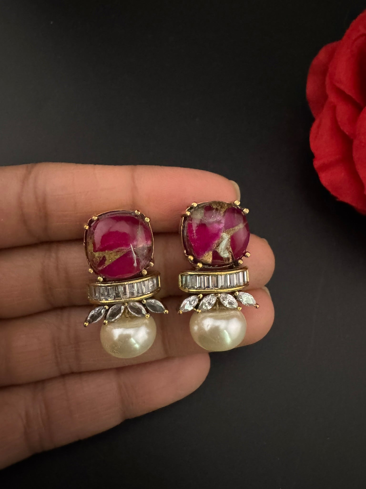 Premium High Quality Cubic Zirconia, Pearl, Marble Stone is a designer Stud earring/Small earrings/Lightweight Earring/Latest designer studs