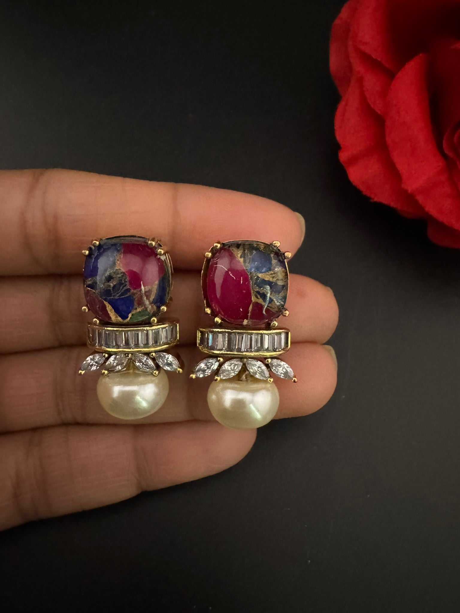 Premium High Quality Cubic Zirconia, Pearl, Marble Stone is a designer Stud earring/Small earrings/Lightweight Earring/Latest designer studs