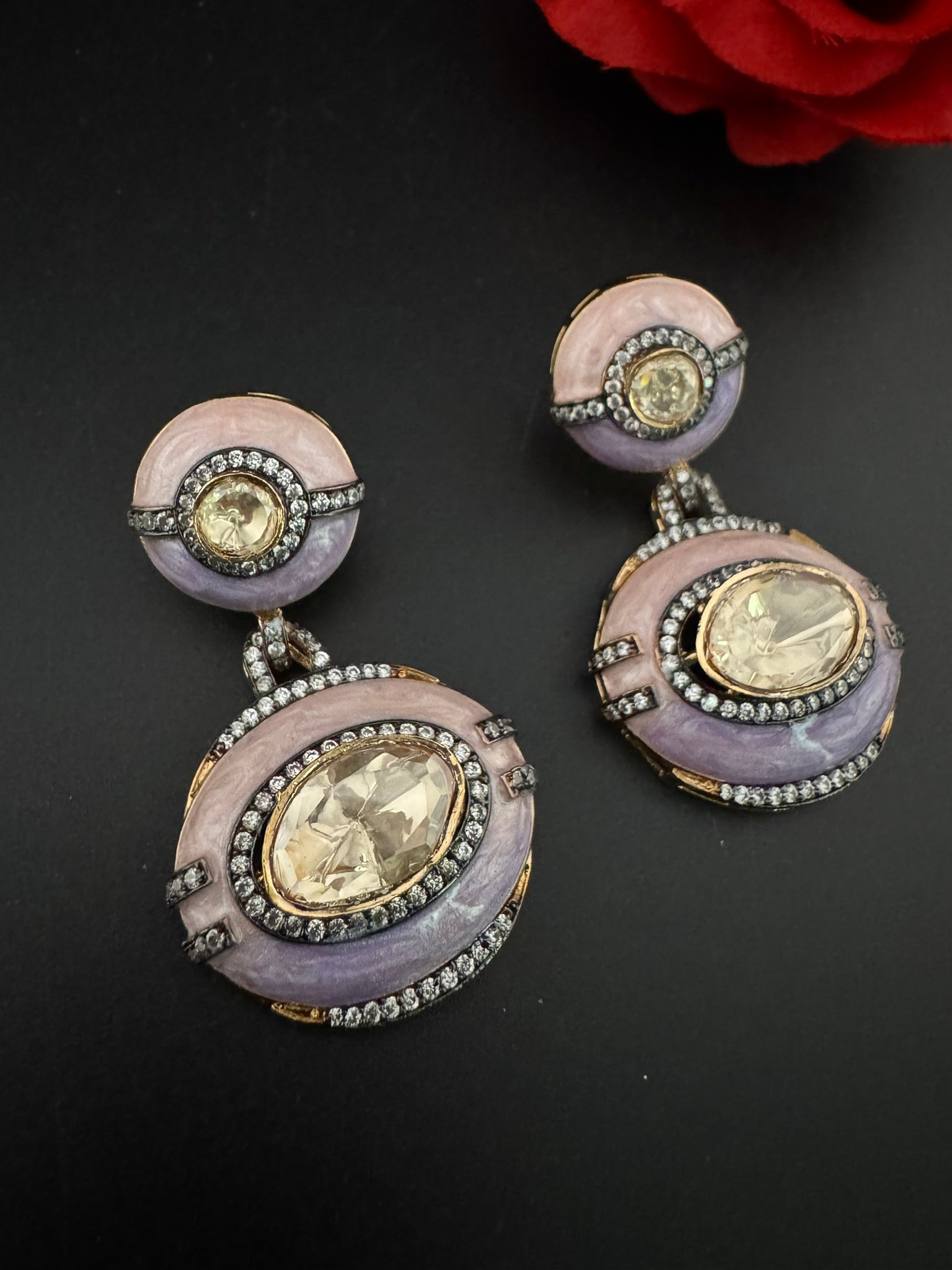 Premium uncut kundan and Cubic Zirconia with Enamel Italian Minakari is a designer dangle earrings/Indian earring/Bridal Jewelry/Designer