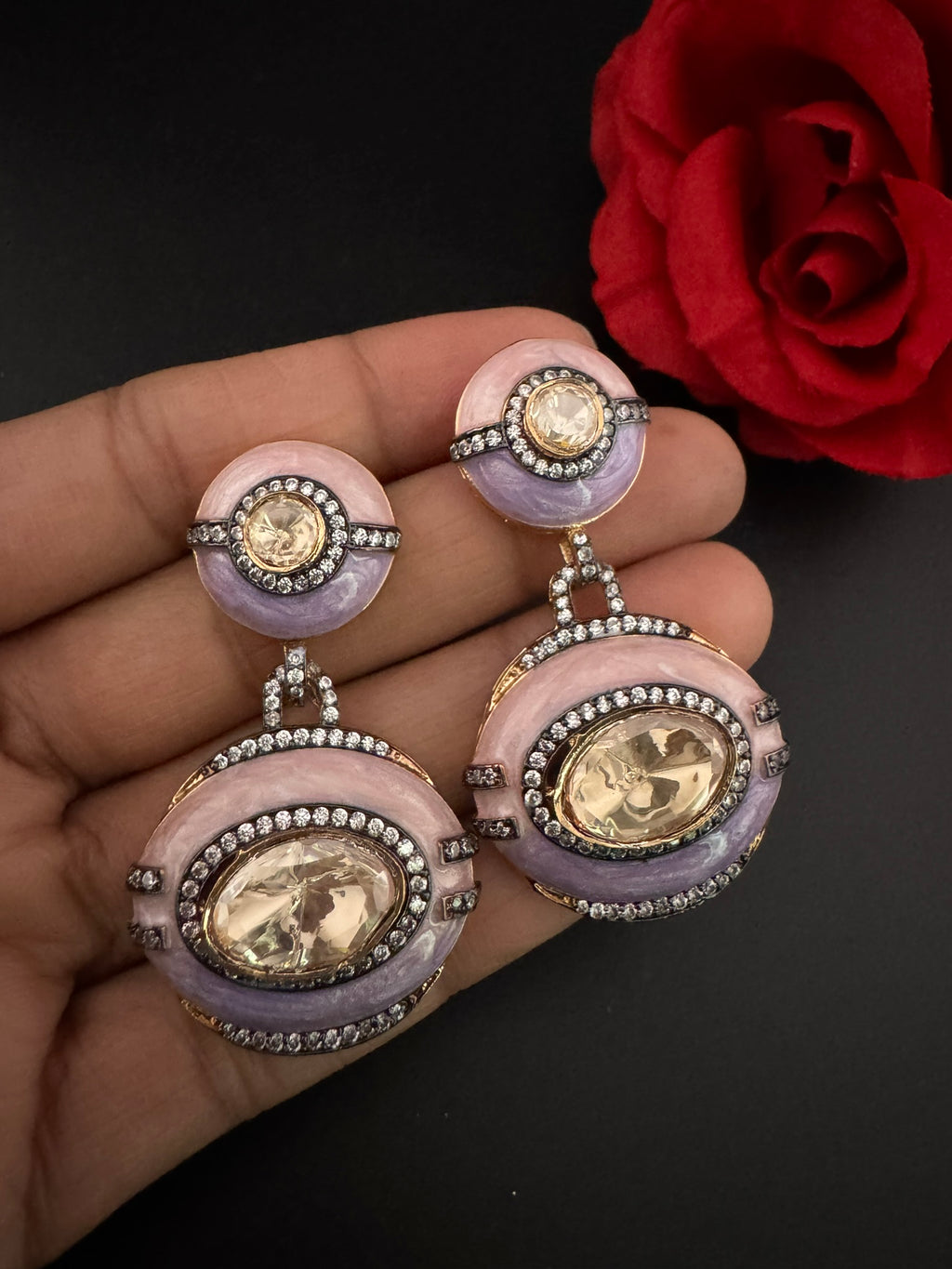 Premium uncut kundan and Cubic Zirconia with Enamel Italian Minakari is a designer dangle earrings/Indian earring/Bridal Jewelry/Designer