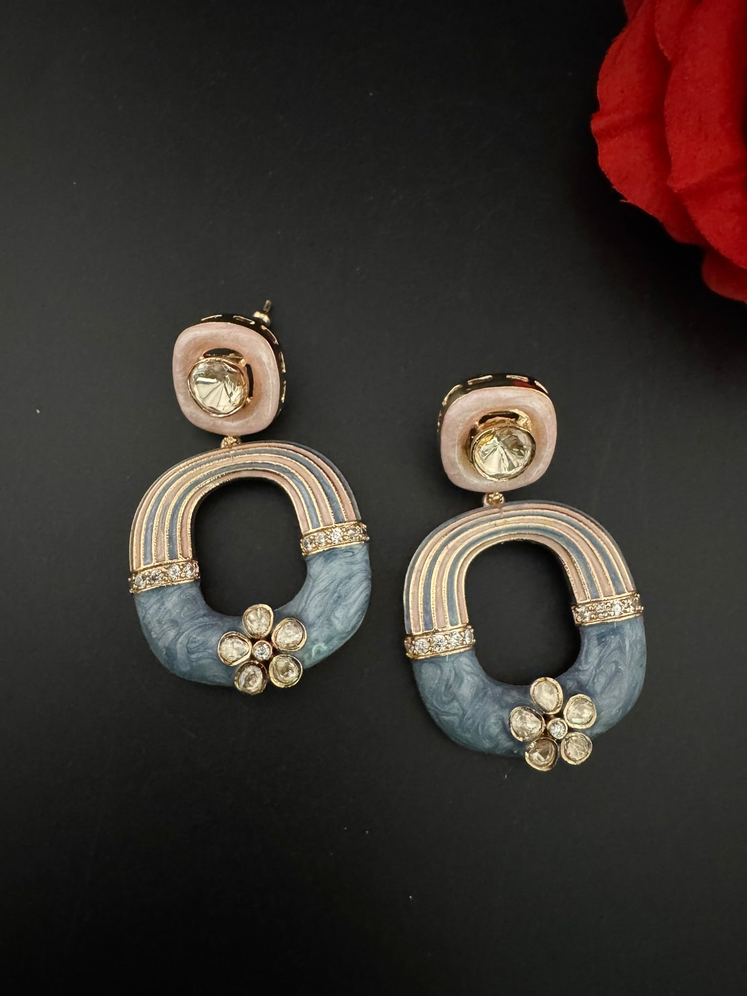 Premium uncut kundan and Cubic Zirconia with Enamel Italian Minakari is a designer dangle earrings/Indian earring/Bridal Jewelry/Designer