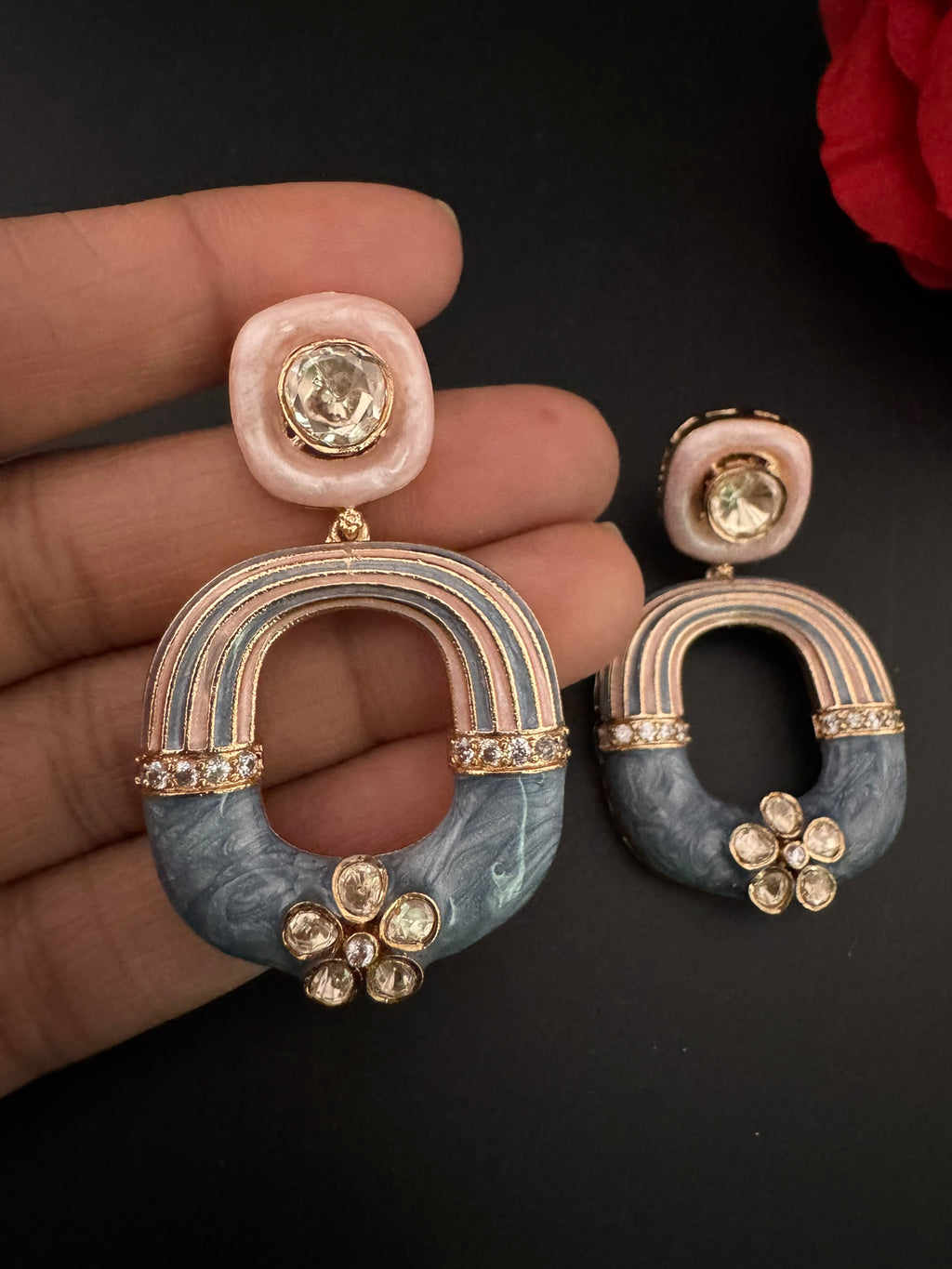 Premium uncut kundan and Cubic Zirconia with Enamel Italian Minakari is a designer dangle earrings/Indian earring/Bridal Jewelry/Designer