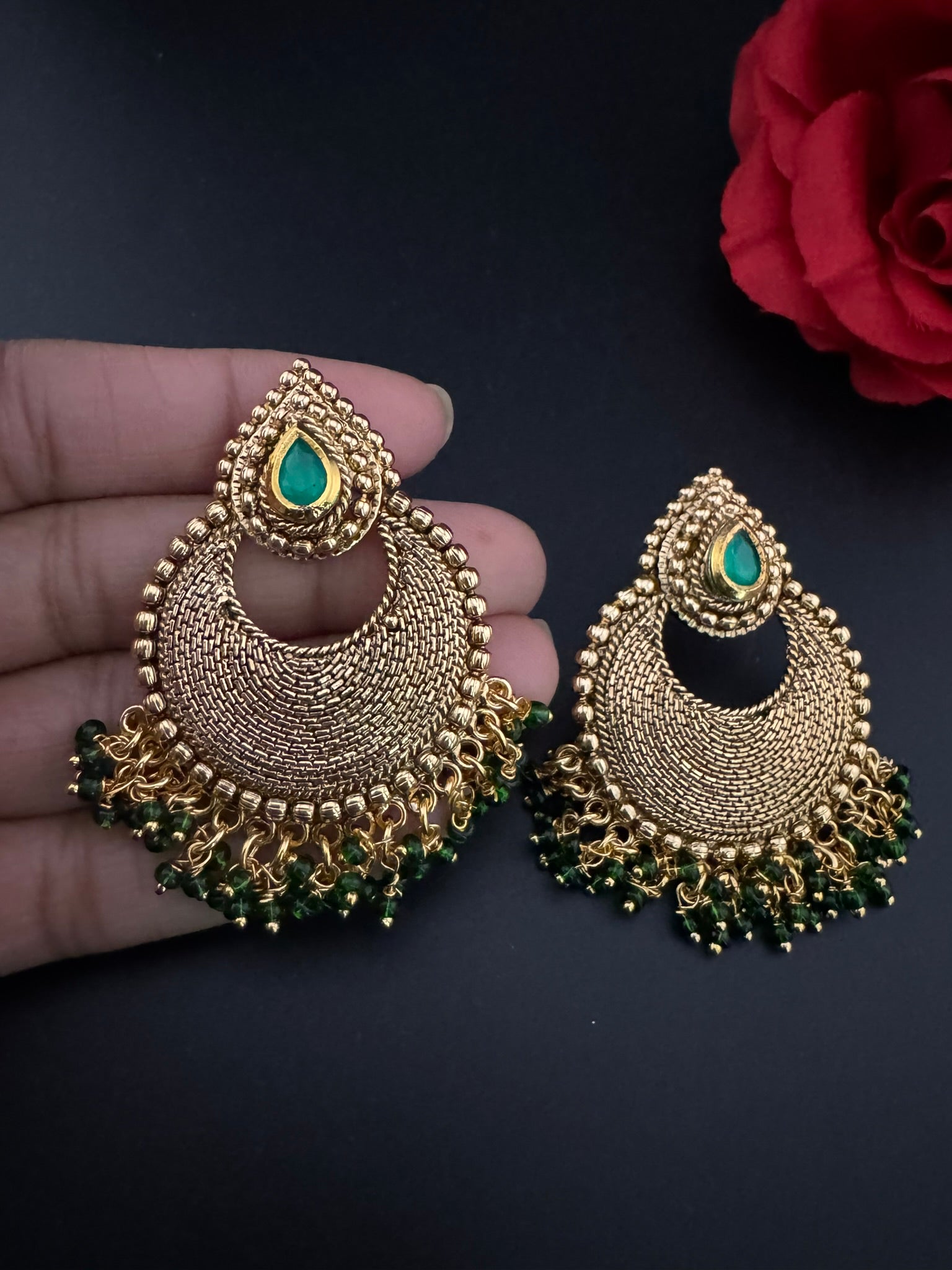 High Quality Chandbali with stones and pearls designer earrings/Chandelier earring/Chand Bali Earrings/Bridal jewelry/Gold polish Earrings
