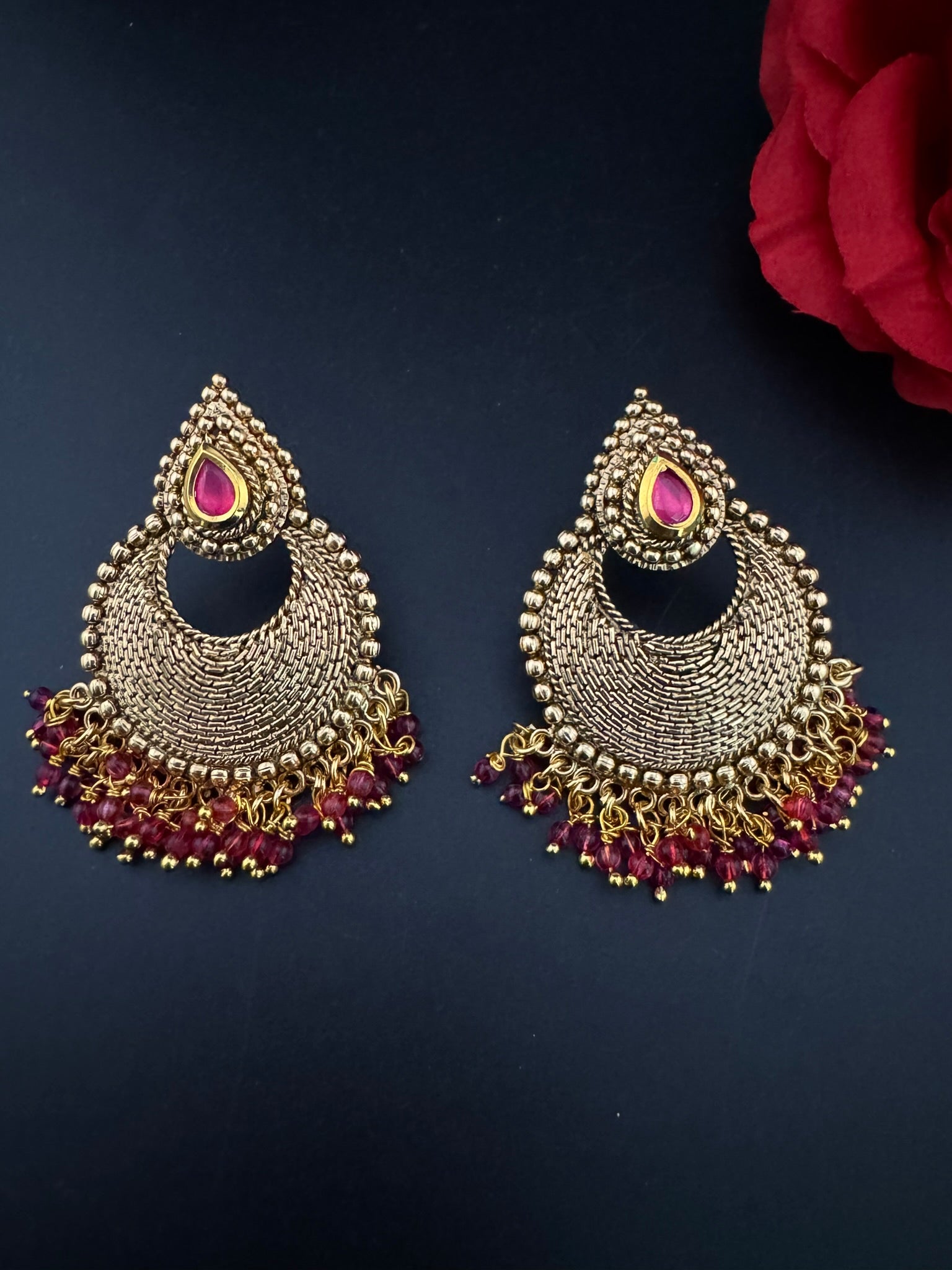 High Quality Chandbali with stones and pearls designer earrings/Chandelier earring/Chand Bali Earrings/Bridal jewelry/Gold polish Earrings