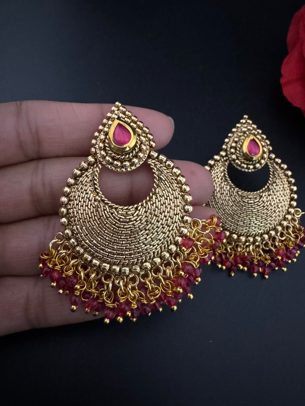 High Quality Chandbali with stones and pearls designer earrings/Chandelier earring/Chand Bali Earrings/Bridal jewelry/Gold polish Earrings