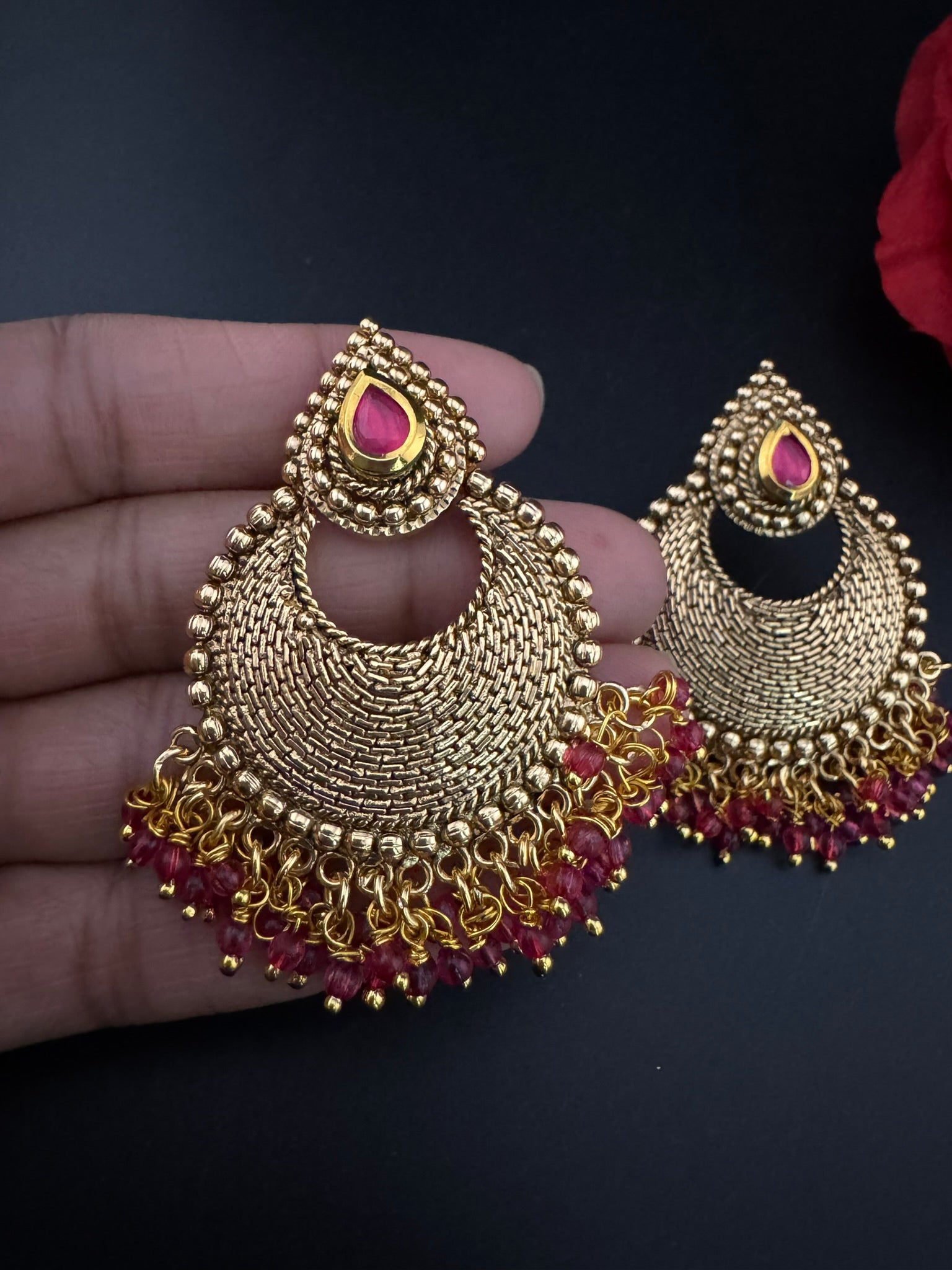 High Quality Chandbali with stones and pearls designer earrings/Chandelier earring/Chand Bali Earrings/Bridal jewelry/Gold polish Earrings