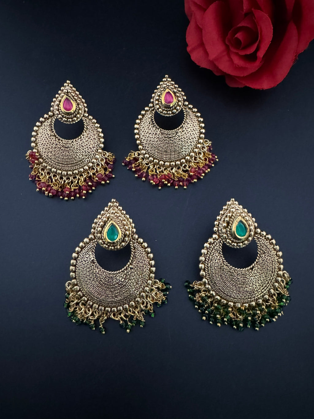 High Quality Chandbali with stones and pearls designer earrings/Chandelier earring/Chand Bali Earrings/Bridal jewelry/Gold polish Earrings