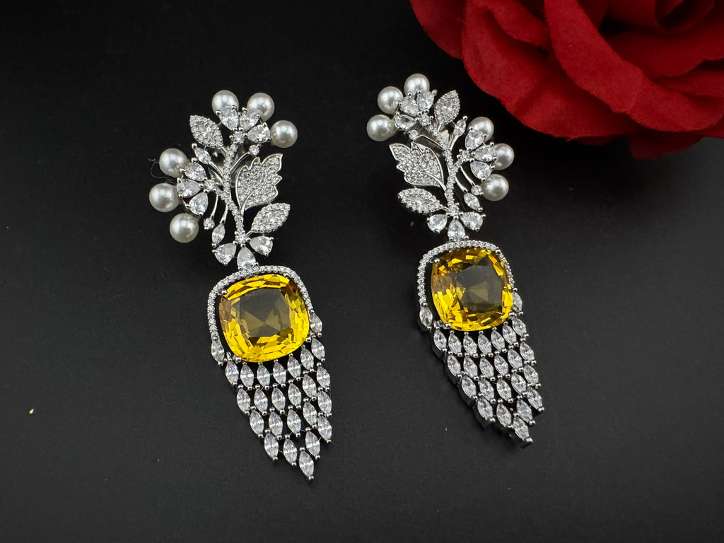 Premium Nano Setting Cubic Zirconia with Pearls is designer Inspired Statement Drop Dangle Long earring