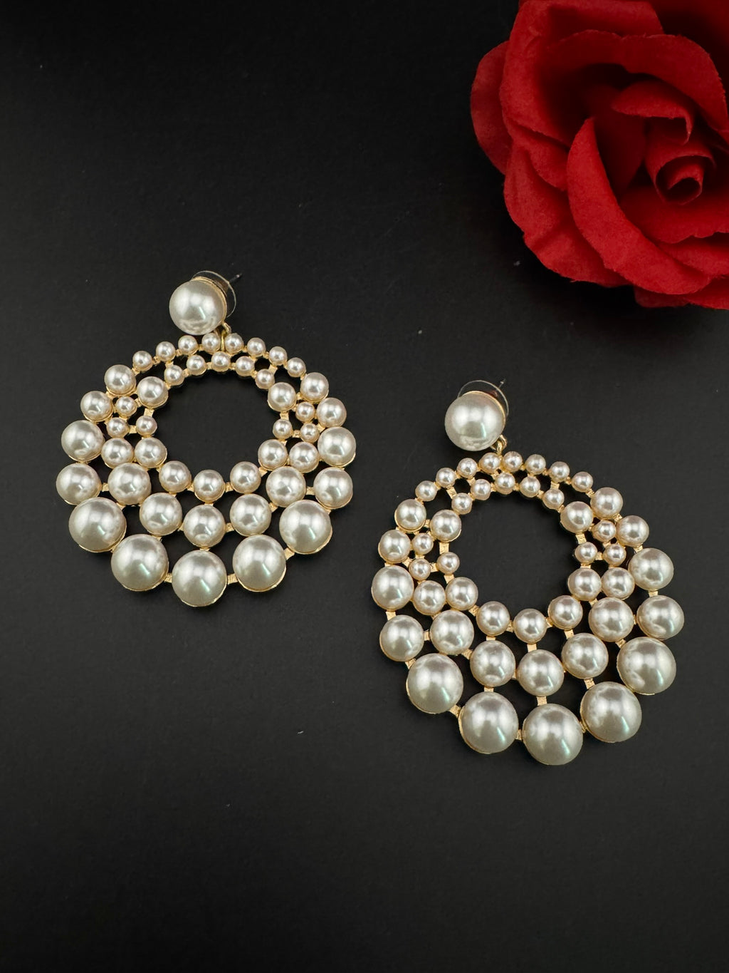 Premium Matt Gold and Pearls in unique circle big chandbali design/Statement earrings/Oversized Dangle Earring/everyday jewelry/party hoop