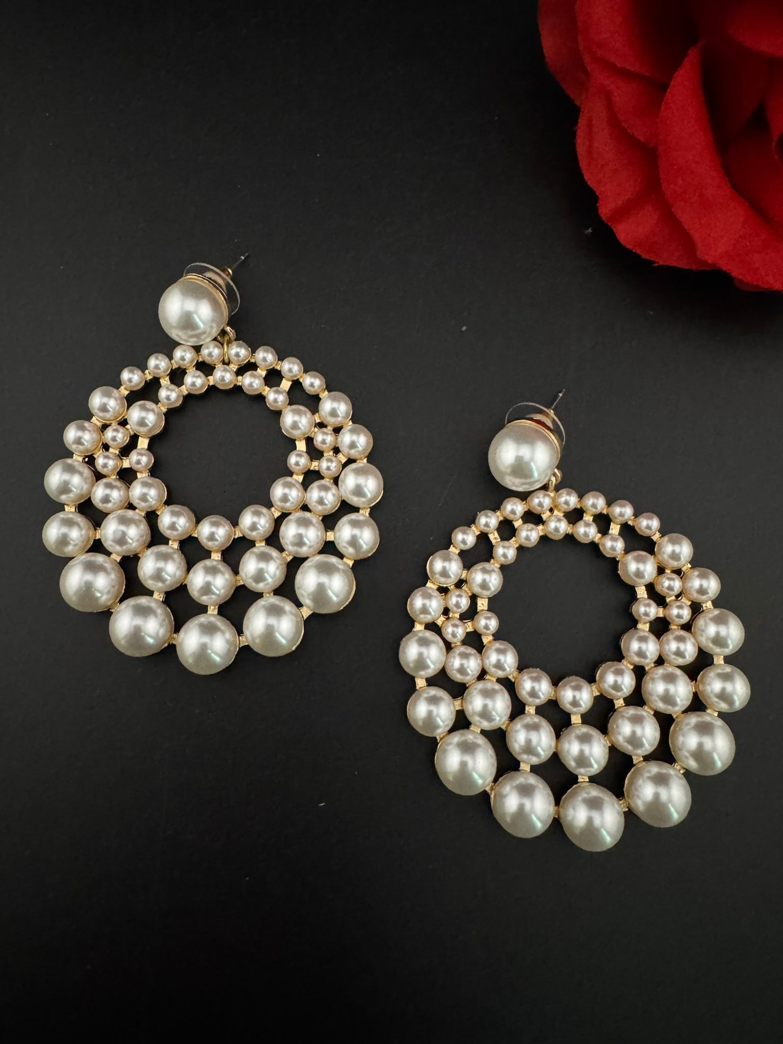 Premium Matt Gold and Pearls in unique circle big chandbali design/Statement earrings/Oversized Dangle Earring/everyday jewelry/party hoop
